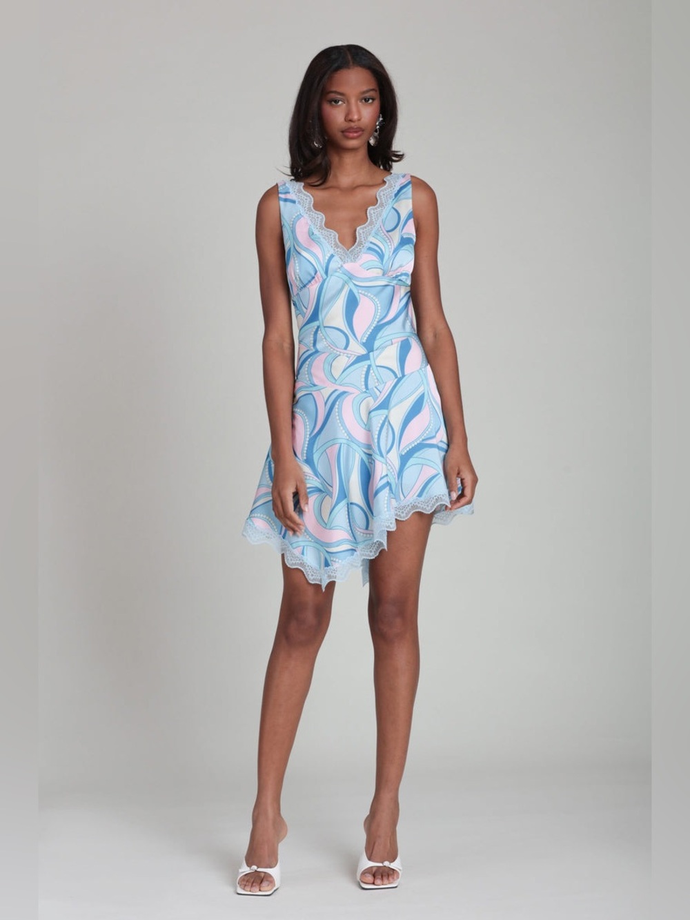 Avec Les Filles Paisley Satin Lace Trim Bias Mini Dress | 6 - Picture 3 of 14